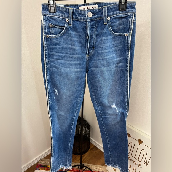 AMO Denim - AMO babe old school Pinstripe denim. Distressed ankle.